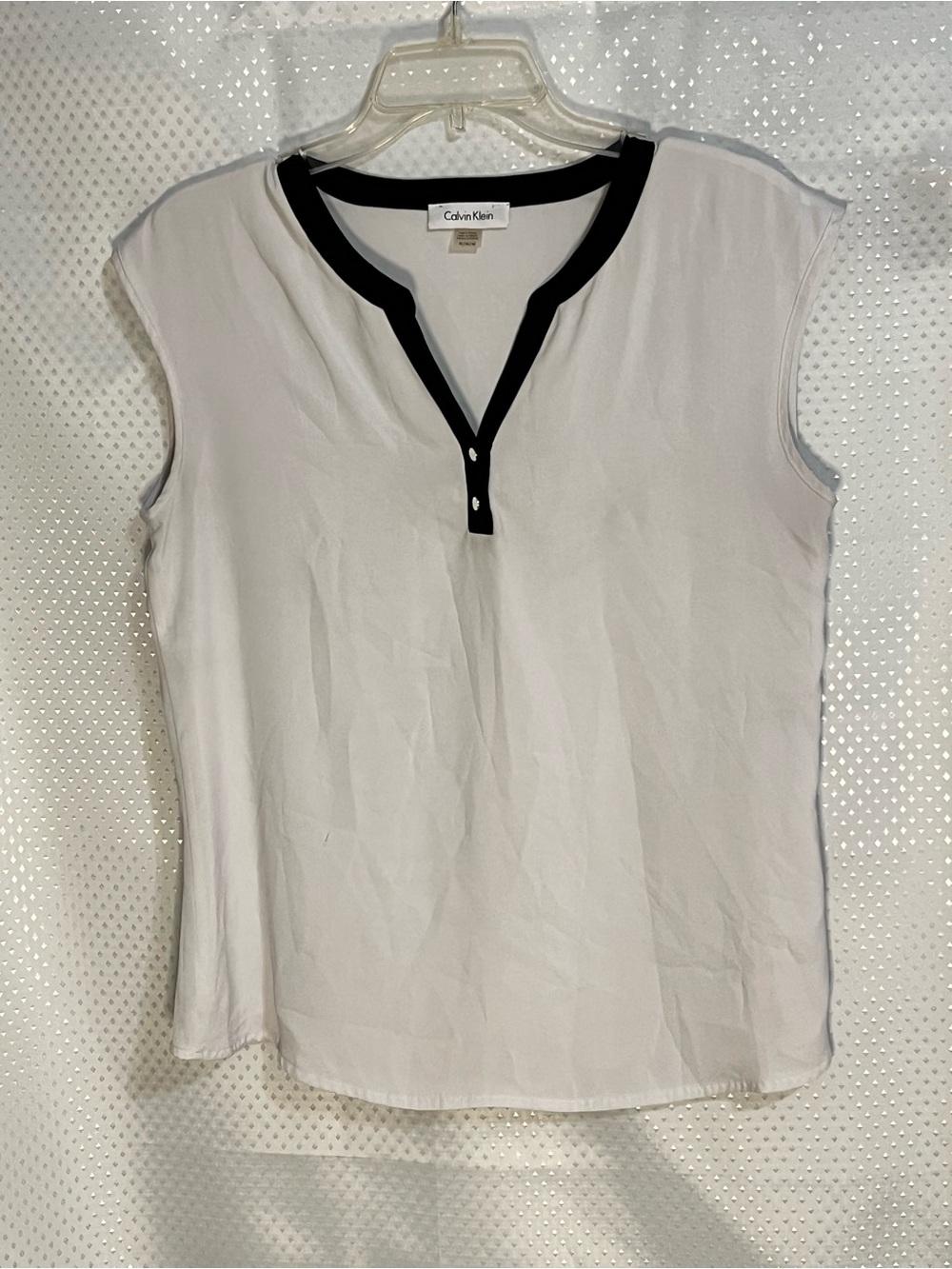 Calvin Klein White Sleeveless Henley Top with Black Trim